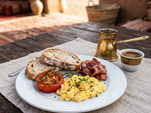 À la carte breakfast at a Bedouin heritage camp