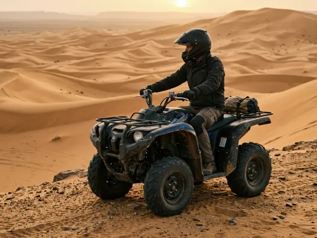 Quad bike rider on a desert ridge
